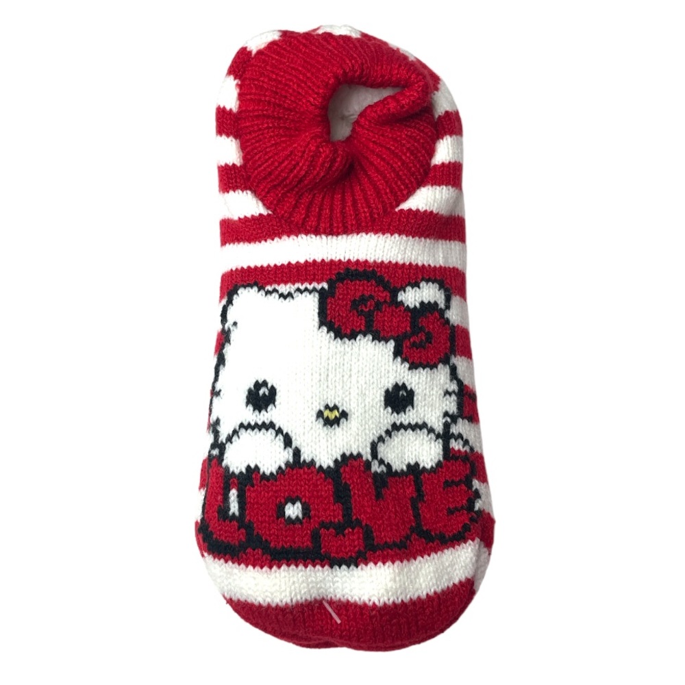 Hello Kitty Love Striped Slipper Socks Red White Shoe Size 4-10